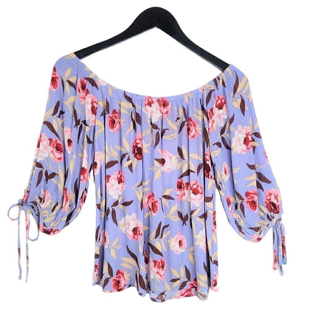Blue Rain Floral Boho Off Shoulder Summer Crop Top